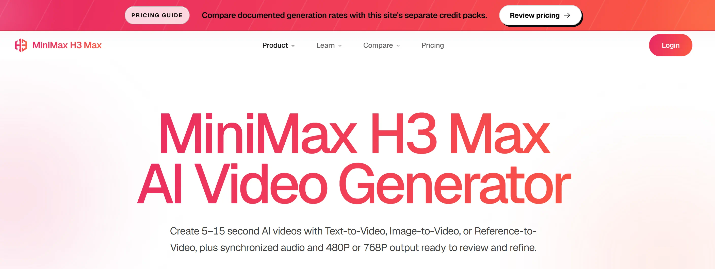 H3 Max homepage with the Login button at the upper right